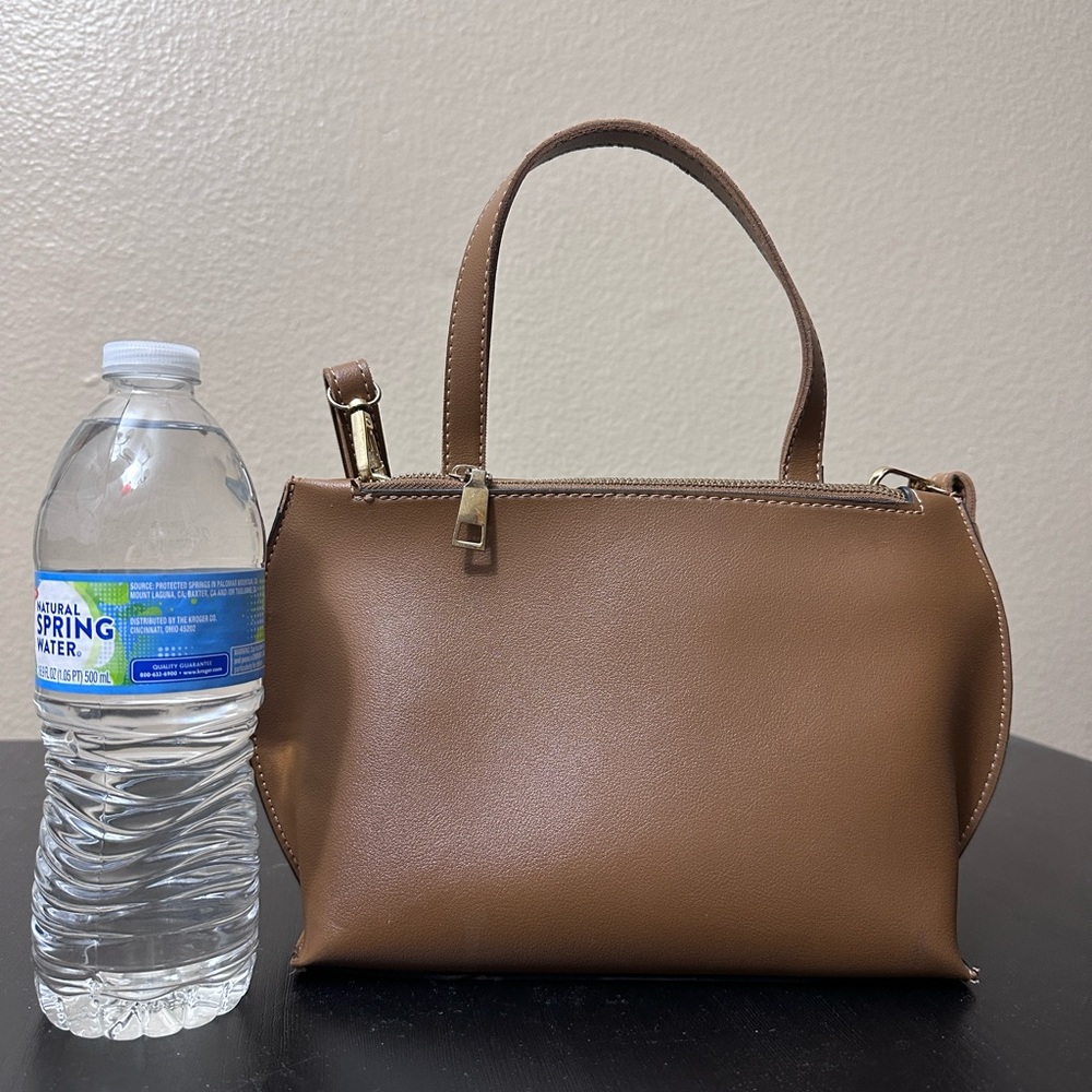 Brown color zipper functional crossbody